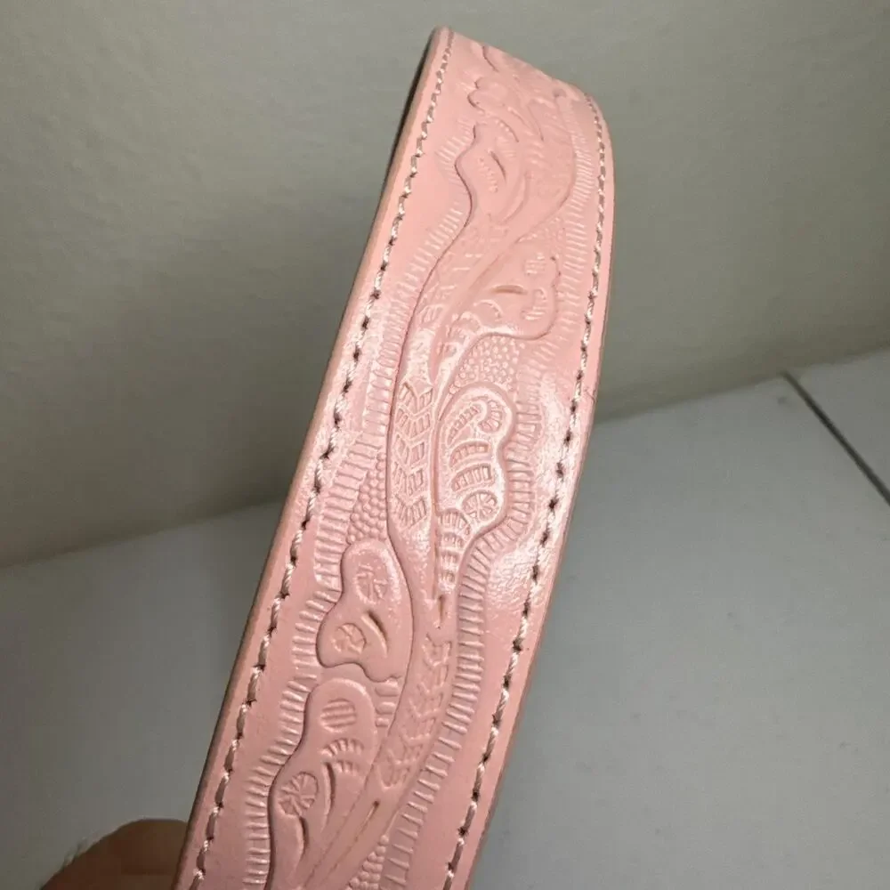Nocona Belt Girls Mauve/Pink Horse Riding Buckle Western Cowgirl Leather Read